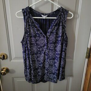 Sonoma Blue & White Print Sleeveless Top Misses Large